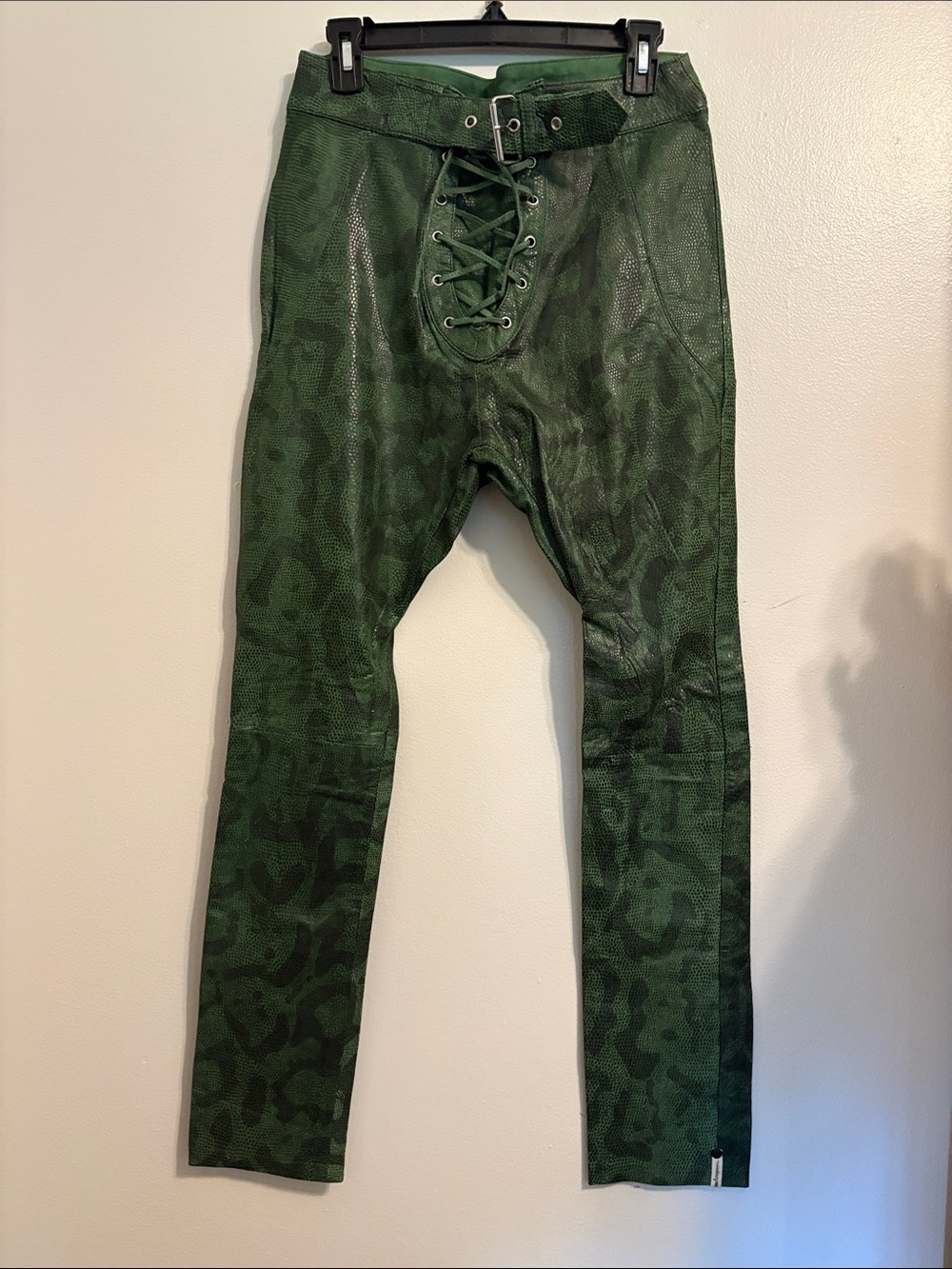 One Teaspoon Leather Green Snakeskin Lace Up Pants NWT